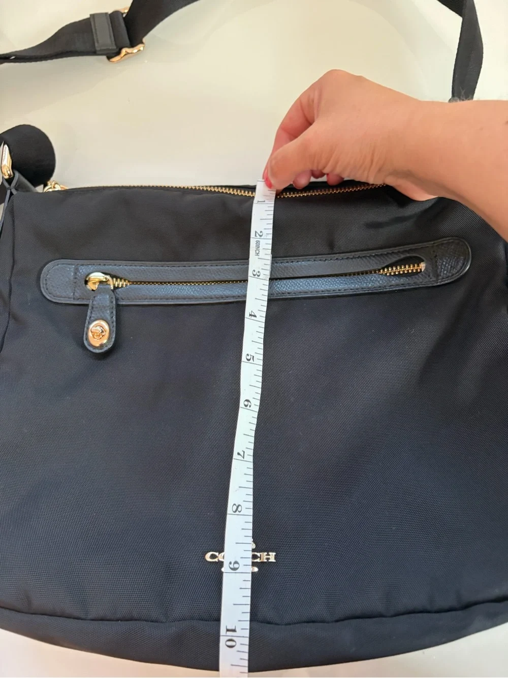 Y2K Coach Black Nylon Messenger Bag with Gold Accents and leather trim
